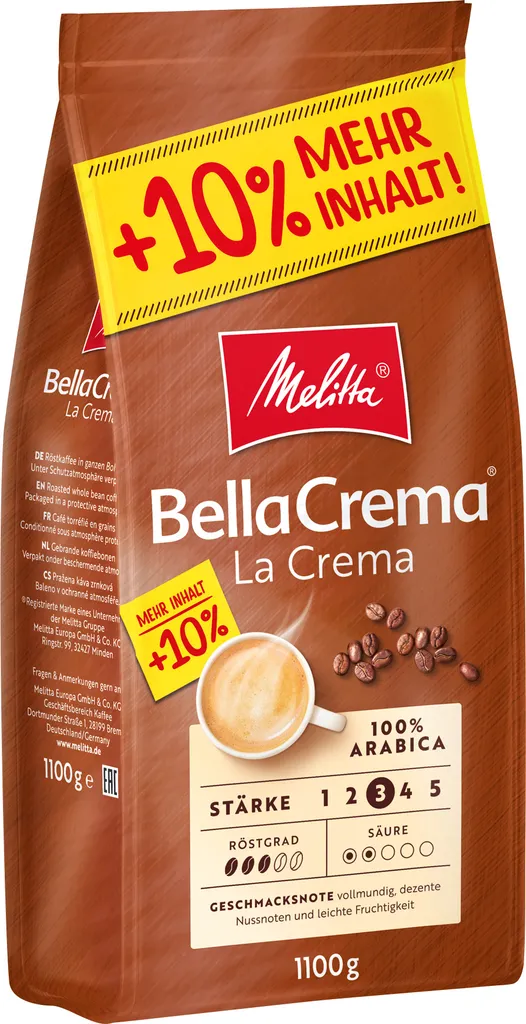 MELITTA Ganze Kaffeebohnen BellaCrema LaCrema 1100 G Vollmundig Ausgewogen 3 MELITTA Ganze Kaffeebohnen BellaCrema LaCrema 1100 G Vollmundig Ausgewogen