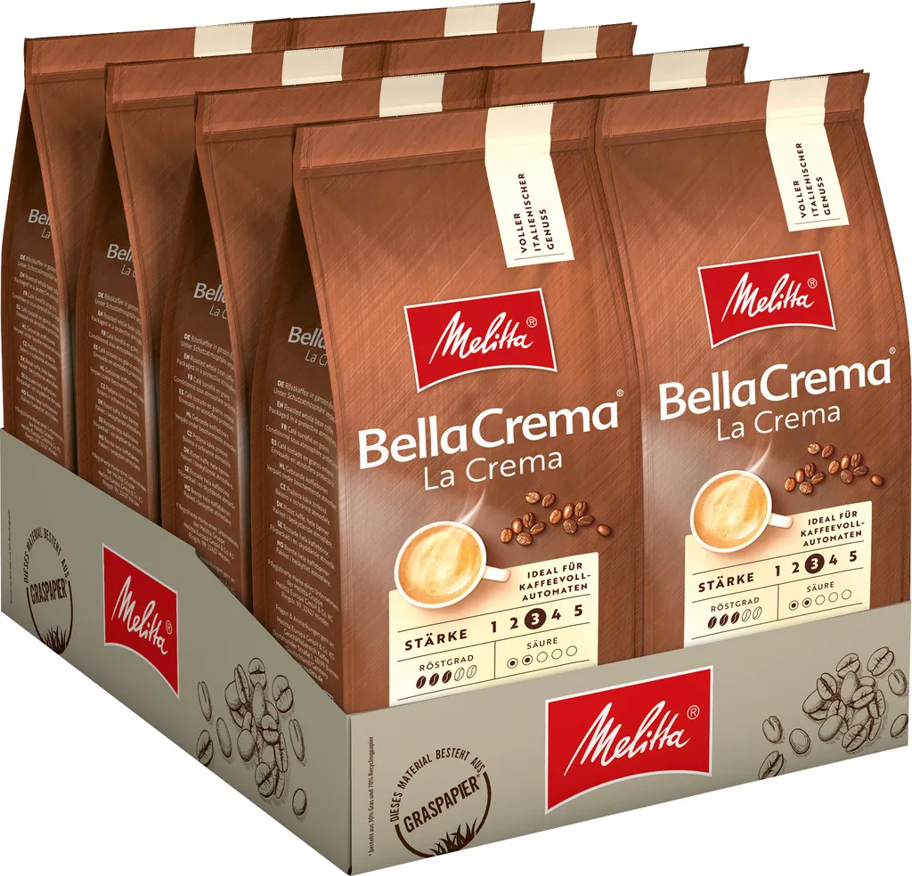 Melitta Kaffee BellaCrema LaCrema Ganze Bohne, Mittelstarke Kaffeebohnen, 8er Pack, 8 X 1000g 3 Melitta Kaffee BellaCrema LaCrema Ganze Bohne, Mittelstarke Kaffeebohnen, 8er Pack, 8 X 1000g