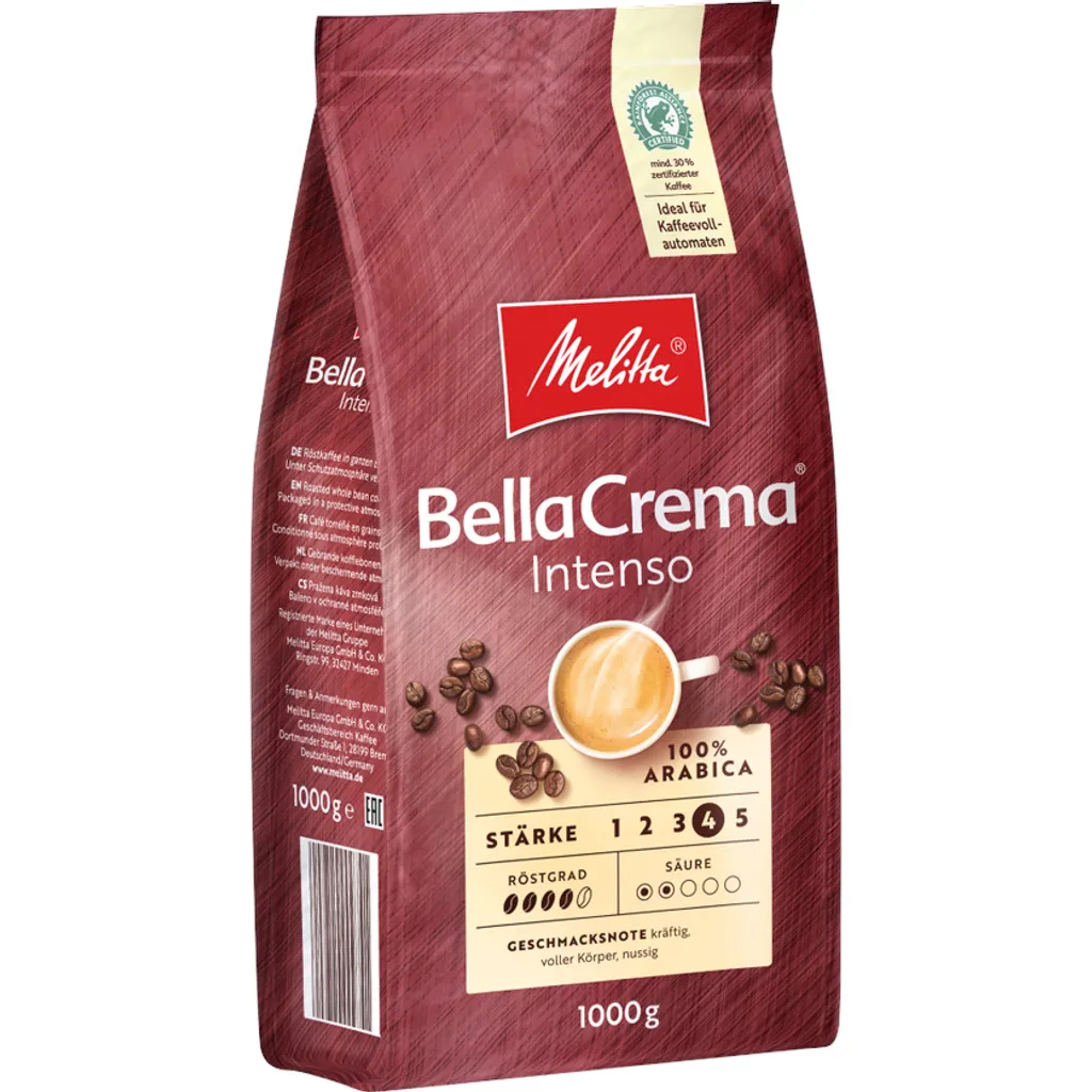 MELITTA Ganze Kaffeebohnen BellaCrema Intenso 1 Kg Starkes Aroma Intensiv 4 MELITTA Ganze Kaffeebohnen BellaCrema Intenso 1 Kg Starkes Aroma Intensiv – Bild 2