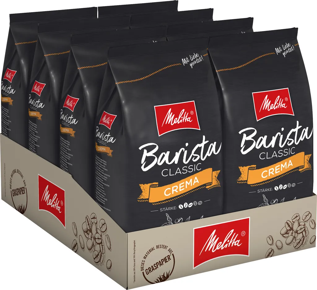 MELITTA Ganze Kaffeebohnen Barista Crema 8 X 1 Kg Ausgewogen Harmonisch Stärke 3 3 MELITTA Ganze Kaffeebohnen Barista Crema 8 X 1 Kg Ausgewogen Harmonisch Stärke 3