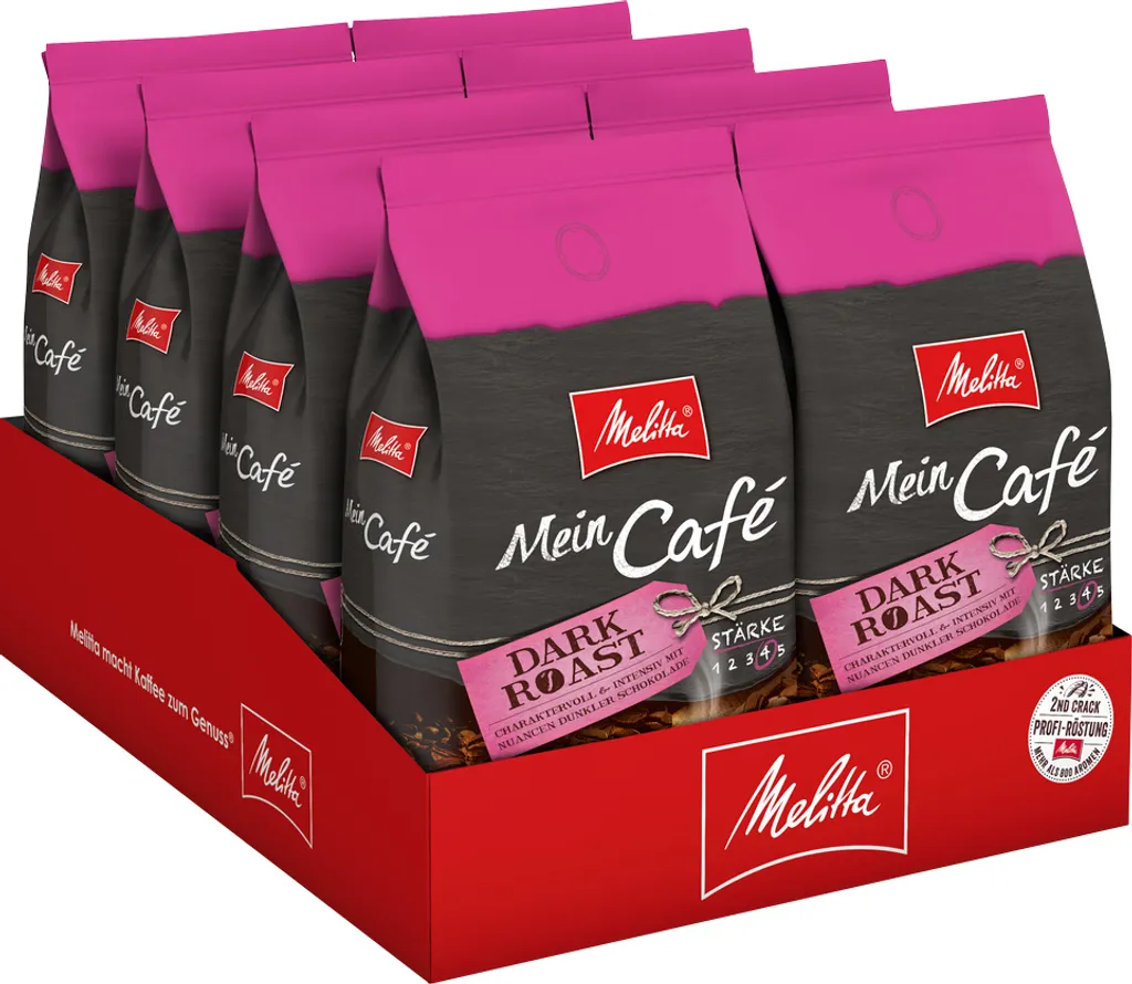 MELITTA Ganze Kaffeebohnen Mein Café Dark Roast 8x1 Kg Charaktervoll Intensiv 2 MELITTA Ganze Kaffeebohnen Mein Café Dark Roast 8x1 Kg Charaktervoll Intensiv